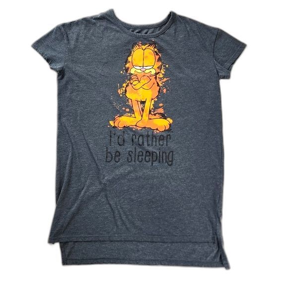 Garfield Pajama T-Shirt Camisole I'd Rather Be Sleeping Cotton Blend Nightgown M - Picture 7 of 14